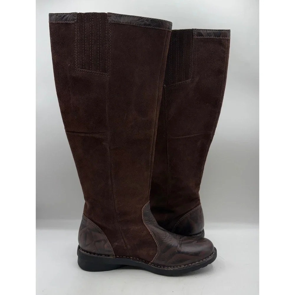 Clarks Nikki Park Brown Suede Leather Knee High Side Zip Boots Women's Size 6.5M